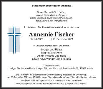 Traueranzeige von Annemie Fischer von Rheinische Post