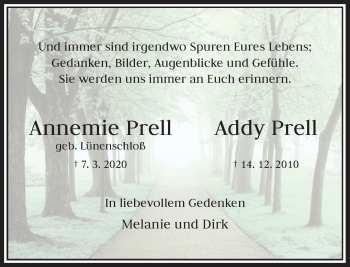 Traueranzeige von Annemie und Addy Prell von Rheinische Post