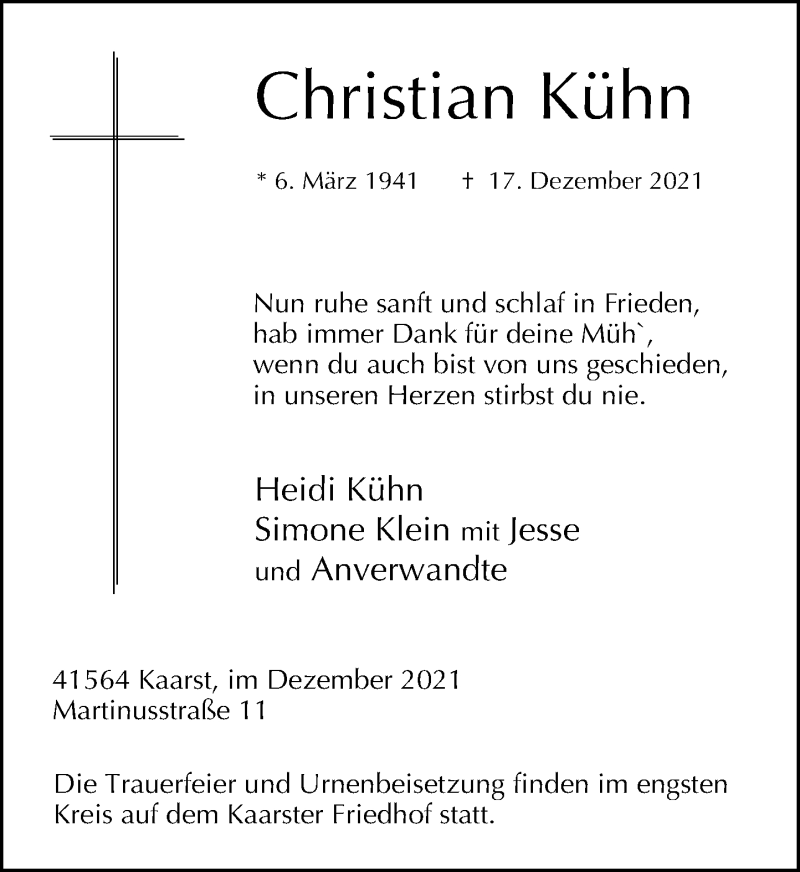  Traueranzeige für Christian Kühn vom 23.12.2021 aus Rheinische Post
