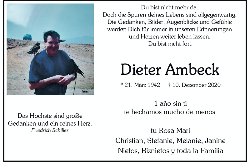  Traueranzeige für Dieter Ambeck vom 11.12.2021 aus Rheinische Post