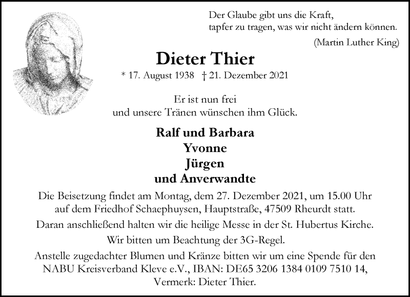  Traueranzeige für Dieter Thier vom 24.12.2021 aus Rheinische Post
