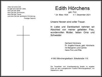 Traueranzeige von Edith Härchens von Rheinische Post
