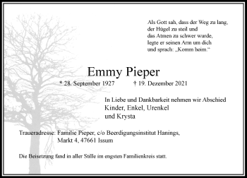 Traueranzeige von Emmy Pieper von Rheinische Post