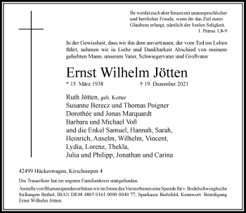Traueranzeige von Ernst Wilhelm Jötten von Rheinische Post