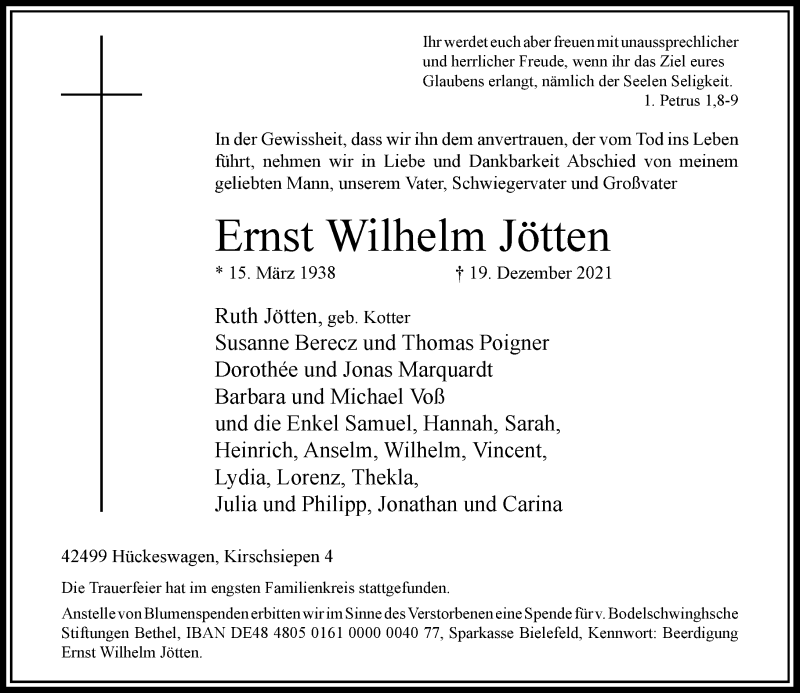  Traueranzeige für Ernst Wilhelm Jötten vom 28.12.2021 aus Rheinische Post