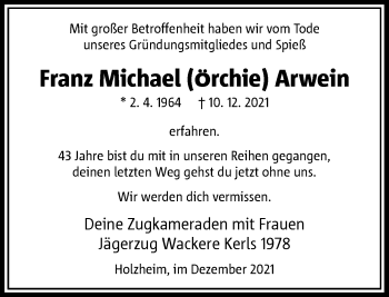 Traueranzeige von Franz Michael Arwein von Rheinische Post