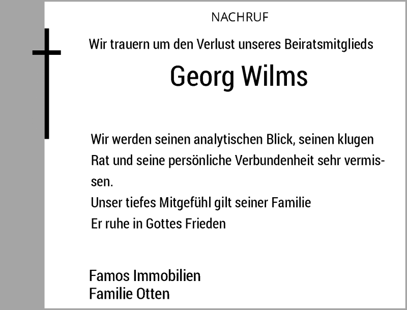  Traueranzeige für Georg Wilms vom 22.12.2021 aus Rheinische Post