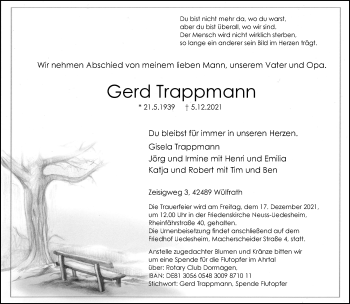 Traueranzeige von Gerd Trappmann von Rheinische Post