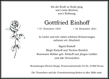 Traueranzeige von Gottfried Einhoff von Rheinische Post