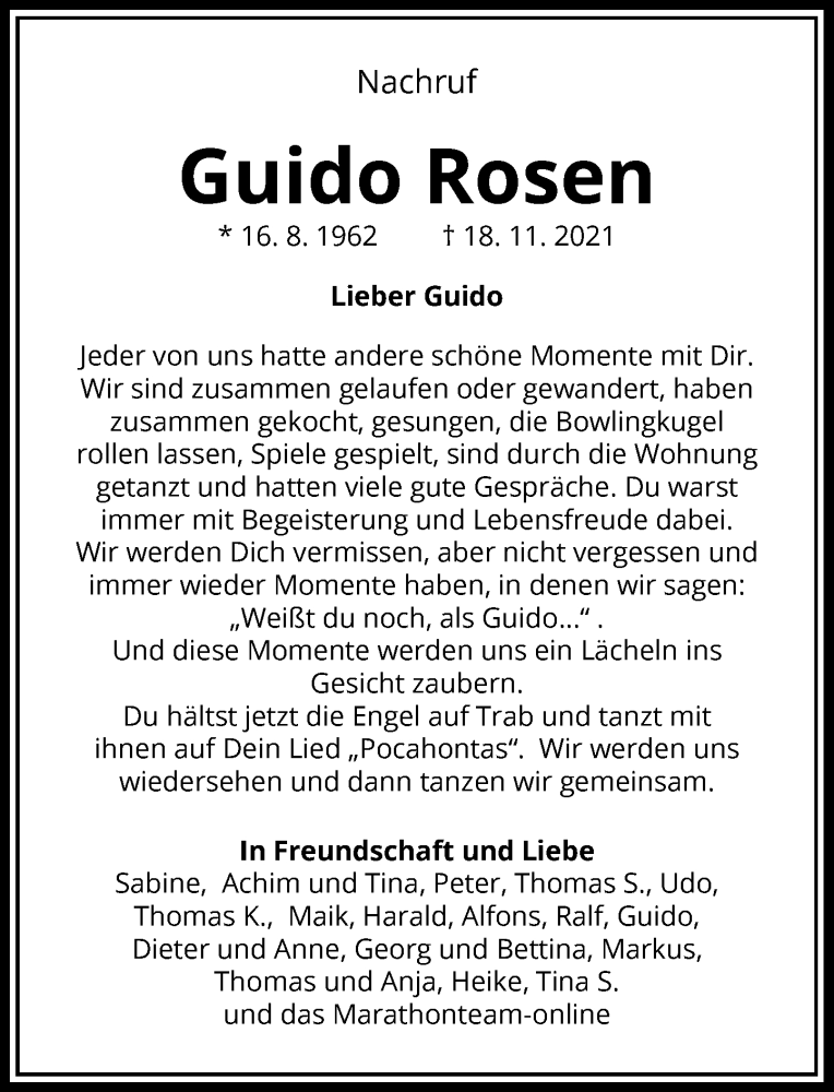  Traueranzeige für Guido Rosen vom 11.12.2021 aus Rheinische Post