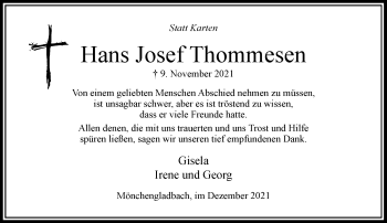 Traueranzeige von Hans Josef Thommesen von Rheinische Post