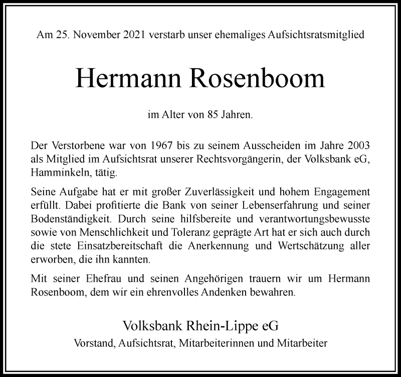 Traueranzeige für Hermann Rosenboom vom 02.12.2021 aus Rheinische Post