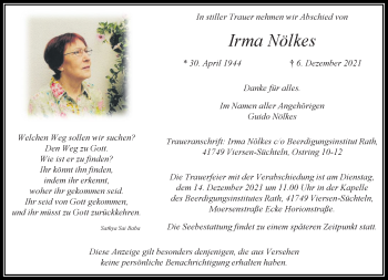 Traueranzeige von Irma Nölkes von Rheinische Post