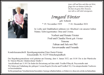 Traueranzeige von Irmgard Förster von Rheinische Post