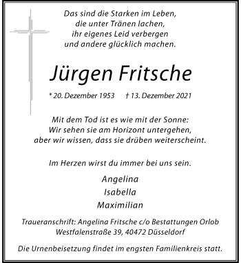 Traueranzeige von Jürgen Fritsche von Rheinische Post