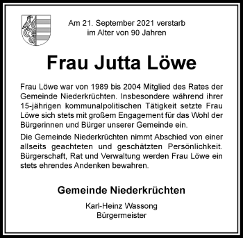 Traueranzeige von Jutta Löwe von Rheinische Post