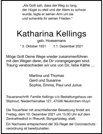 Traueranzeige von Katharina Kellings von Rheinische Post