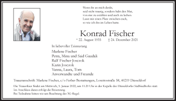 Traueranzeige von Konrad Fischer von Rheinische Post