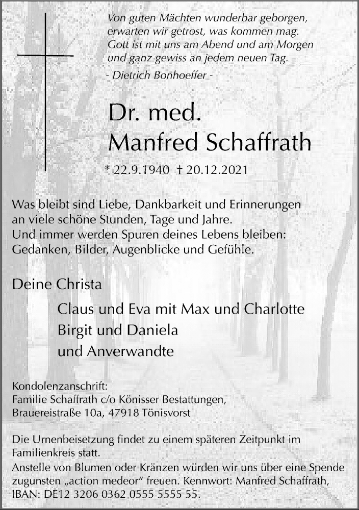  Traueranzeige für Manfred Schaffrath vom 24.12.2021 aus Rheinische Post