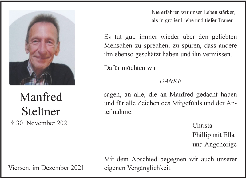  Traueranzeige für Manfred Steltner vom 18.12.2021 aus Rheinische Post