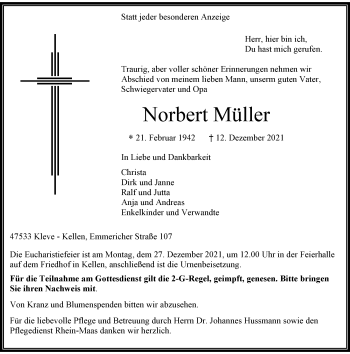 Traueranzeige von Norbert Müller von Rheinische Post