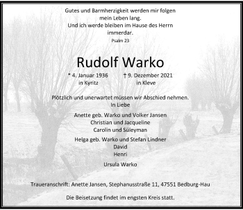 Traueranzeige von Rudolf Warko von Rheinische Post
