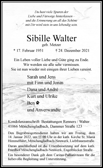 Traueranzeige von Sibille Walter von Rheinische Post
