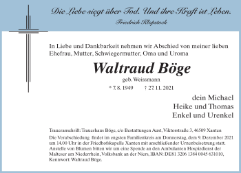 Traueranzeige von Waltraud Böge von Rheinische Post