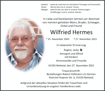 Traueranzeige von Wilfried Hermes von Rheinische Post