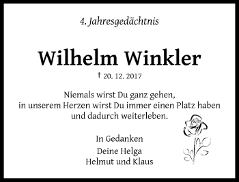 Traueranzeige von Wilhelm Winkler von Rheinische Post