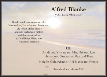 Traueranzeige von Alfred Blanke von Rheinische Post