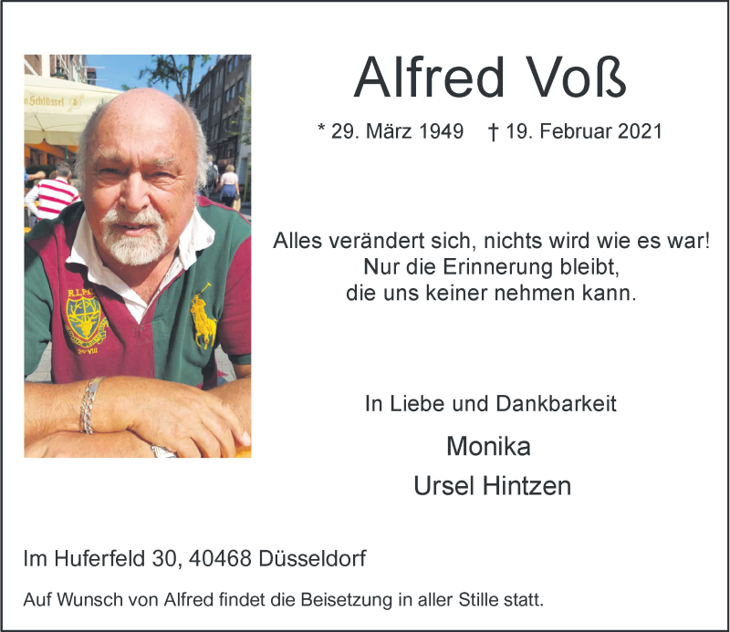  Traueranzeige für Alfred Voß vom 27.02.2021 aus Rheinische Post