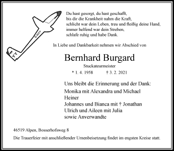 Traueranzeige von Bernhard Burgard von Rheinische Post