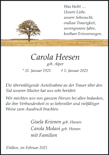 Traueranzeige von Carola Heesen von Rheinische Post