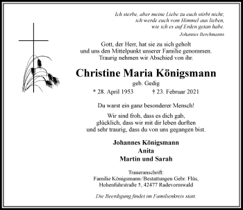 Traueranzeige von Christine Maria Königsmann von Rheinische Post