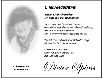 Traueranzeige von Dieter Spiess von Rheinische Post