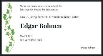 Traueranzeige von Edgar Bohnen von Rheinische Post