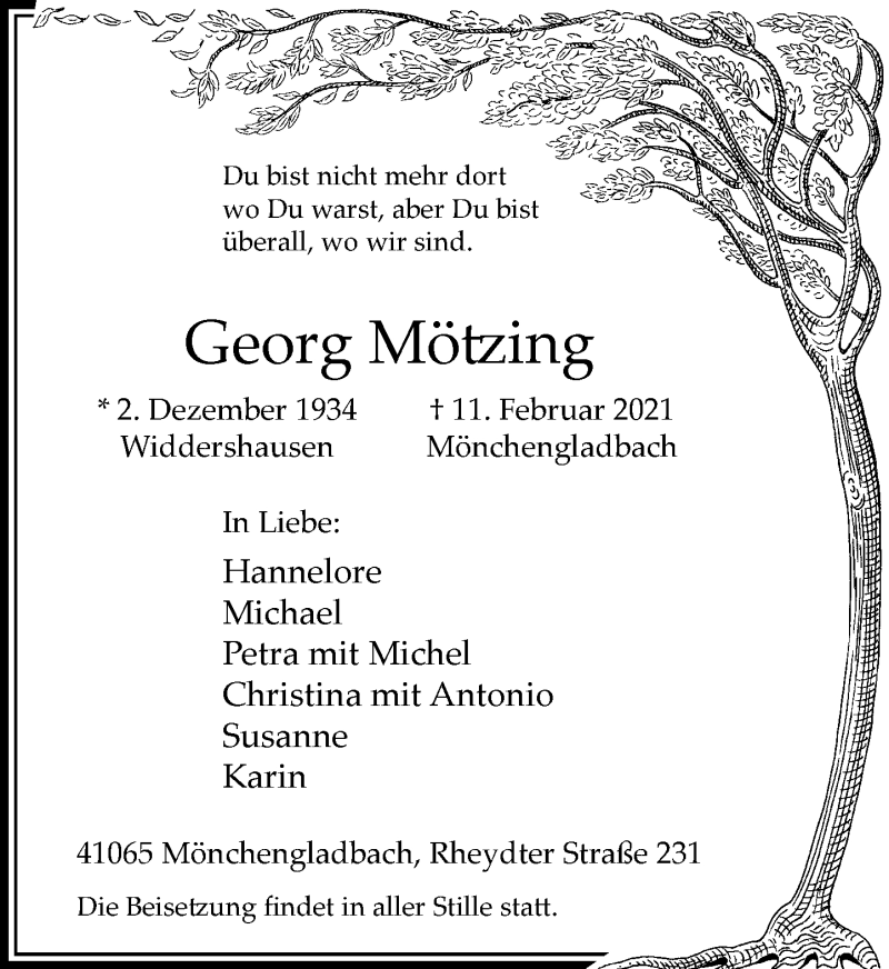  Traueranzeige für Georg Mötzing vom 20.02.2021 aus Rheinische Post