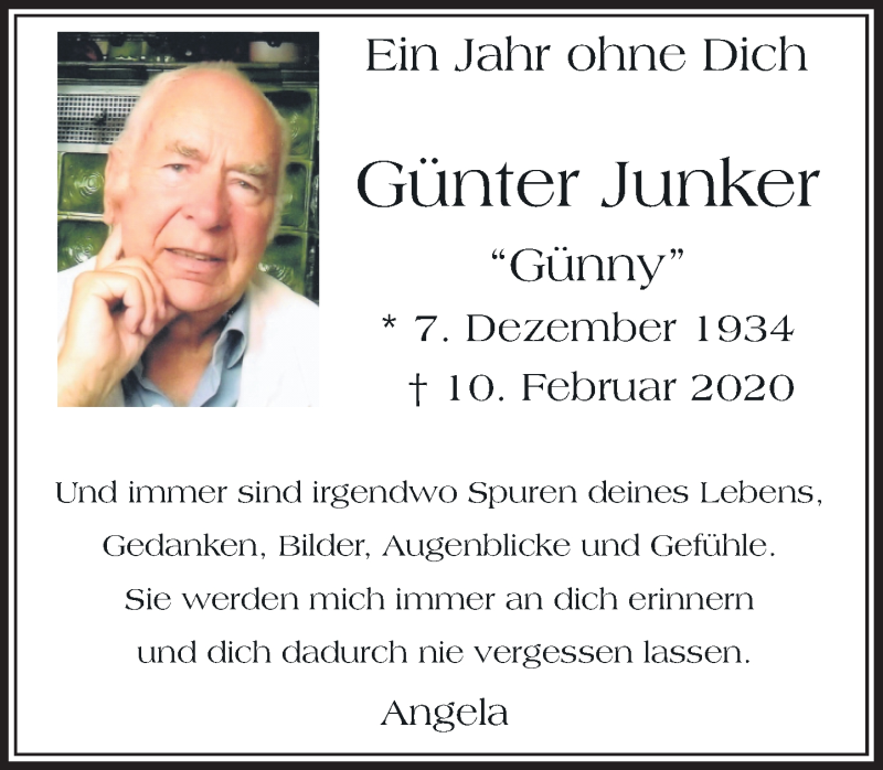  Traueranzeige für Günter Junker vom 10.02.2021 aus Rheinische Post