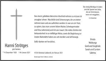 Traueranzeige von Hanni Strötges von Rheinische Post