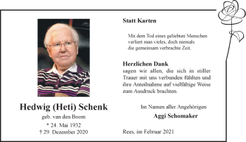 Traueranzeige von Hedwig  Schenk von Rheinische Post