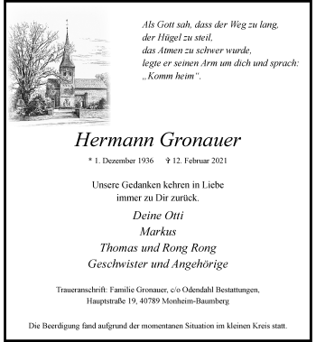 Todesanzeige von Hermann Gronauer von Rheinische Post