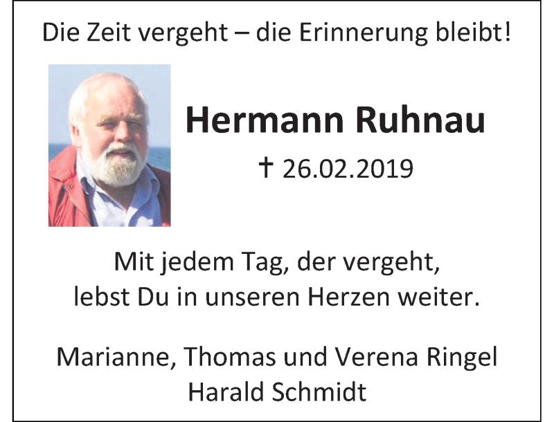  Traueranzeige für Hermann Ruhnau vom 26.02.2021 aus Rheinische Post