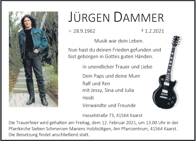  Traueranzeige für Jürgen Dammer vom 10.02.2021 aus Rheinische Post