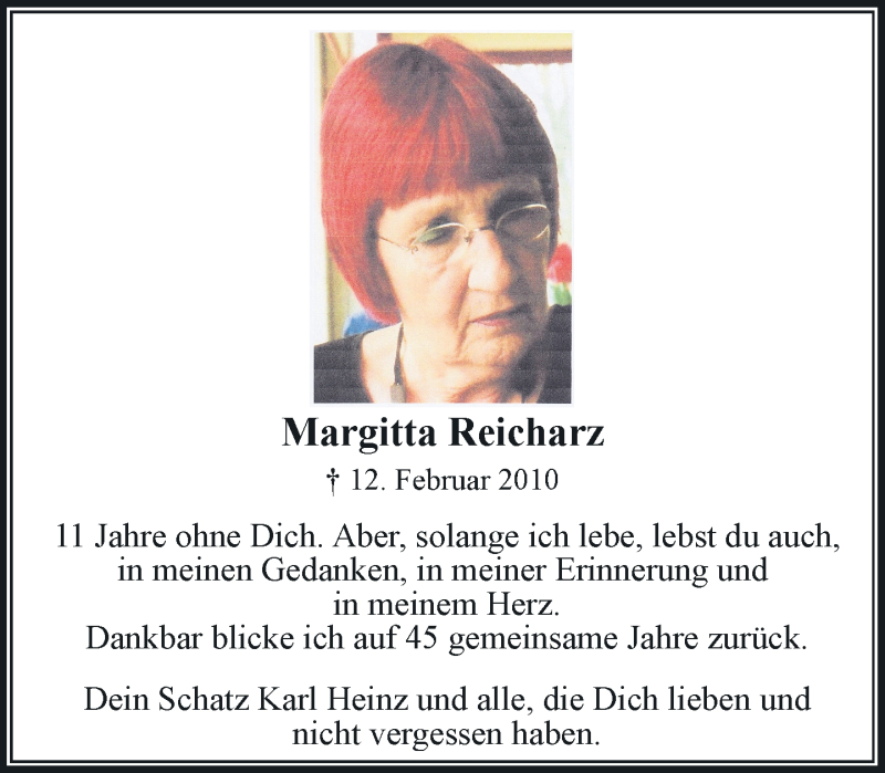  Traueranzeige für Margitta Reicharz vom 12.02.2021 aus Rheinische Post