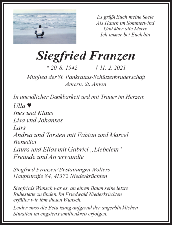 Traueranzeige von Siegfried Franzen von Rheinische Post