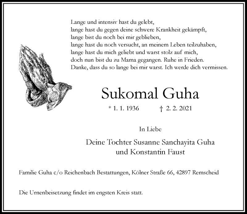  Traueranzeige für Sukomal Guha vom 06.02.2021 aus Rheinische Post