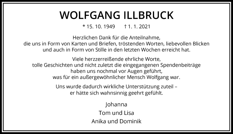  Traueranzeige für Wolfgang Illbruck vom 27.02.2021 aus Rheinische Post