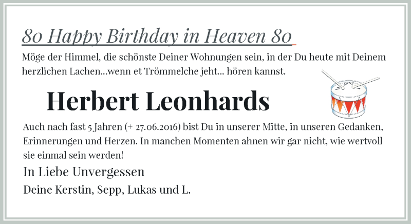  Traueranzeige für Herbert  Leonhards vom 27.03.2021 aus Rheinische Post