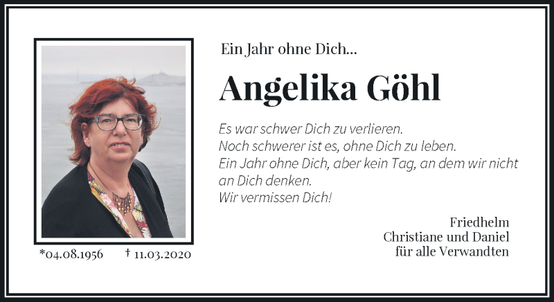  Traueranzeige für Angelika Göhl vom 11.03.2021 aus Rheinische Post